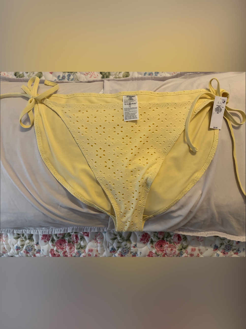 Butter Yellow Eyelet Side-Tie Bikini Bottoms